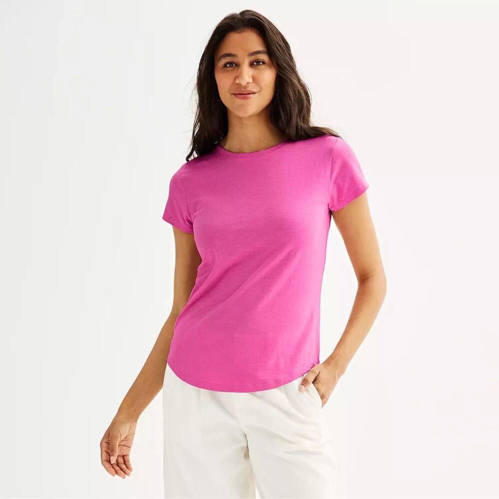 Croft & Barrow Top Women's 2XL Orchid Dark Pink Classic Tee Crew Neck Blouse NWT